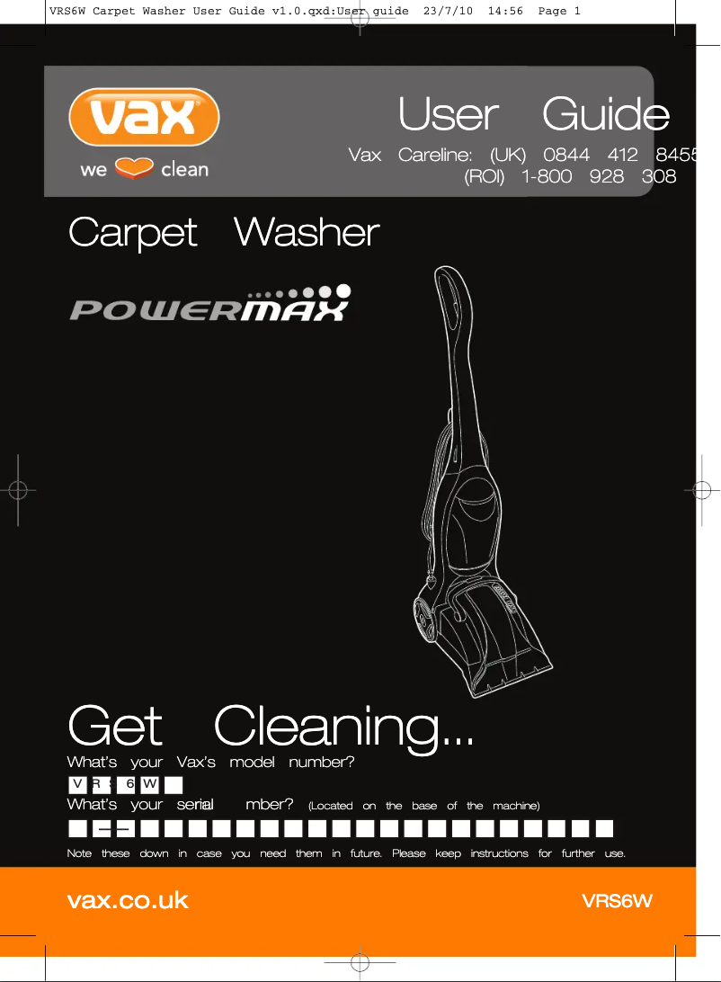 Imagen de la primera página del manual del dispositivo Powermax VRS6W