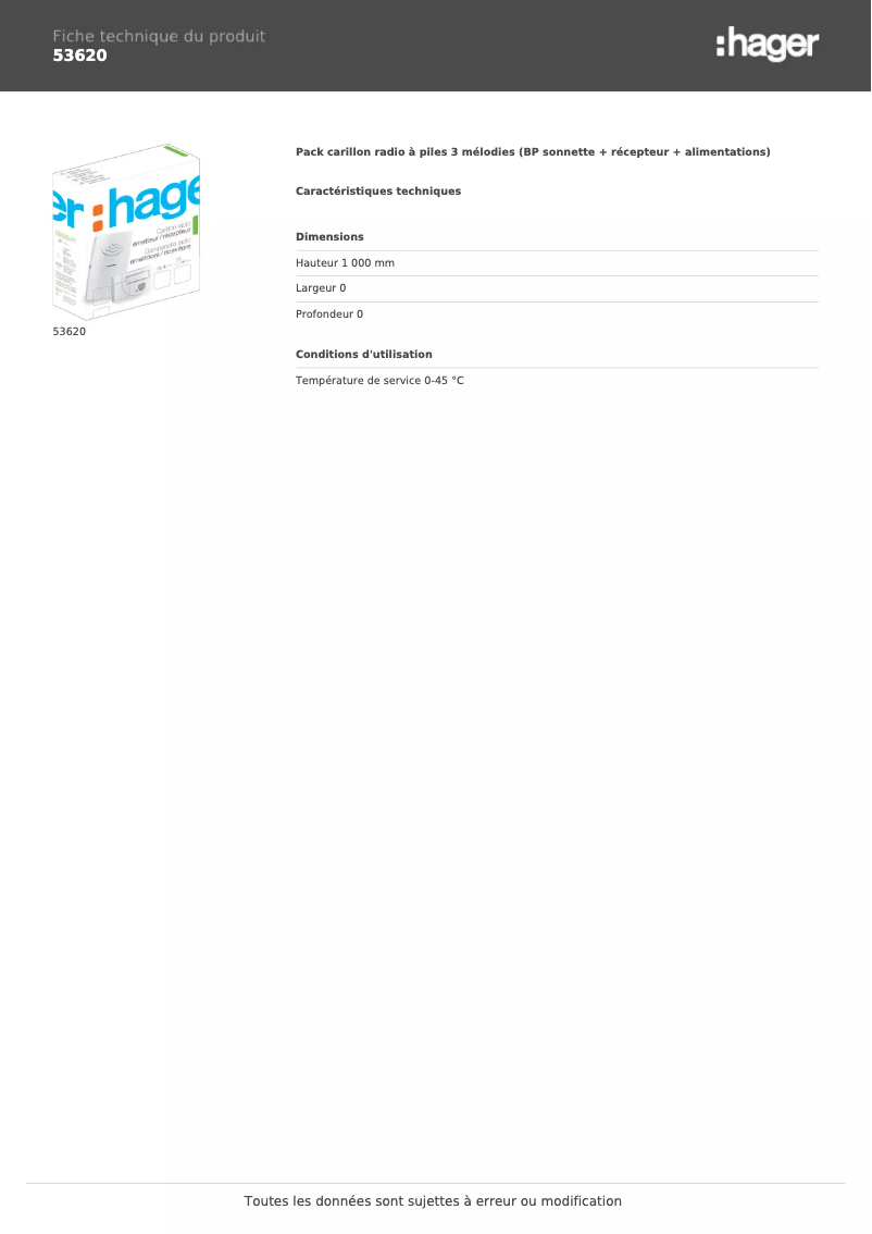 Página 1 del manual Ficha técnica Hager 53620