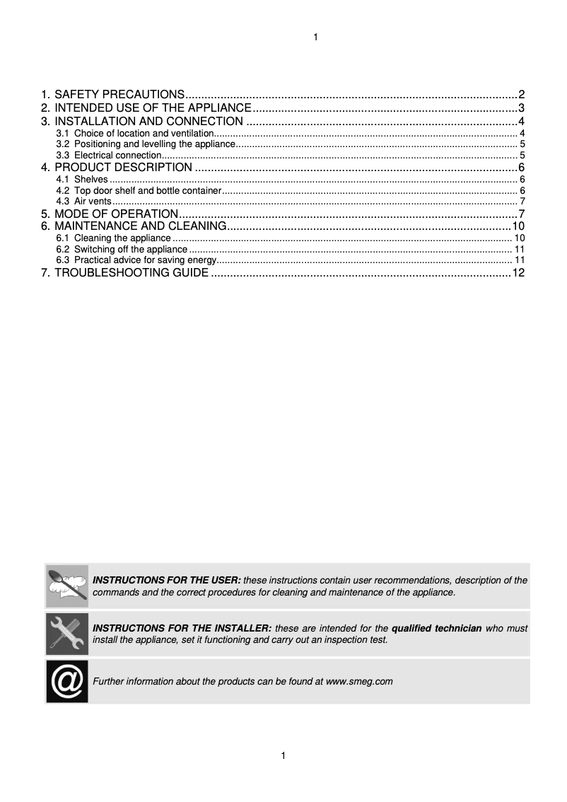 Página 1 del manual Manual de usuario Smeg FAB5URPG3