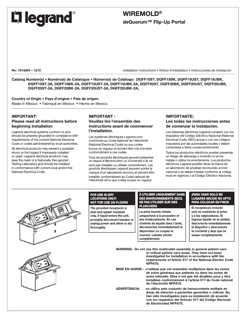 Imagen de la primera página del manual del dispositivo DQFF20BK