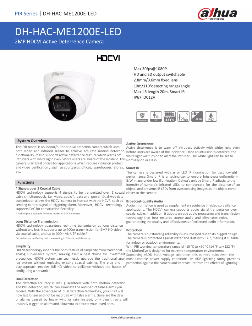 Página 1 del manual Ficha técnica Dahua Technology HAC-ME1200E-LED