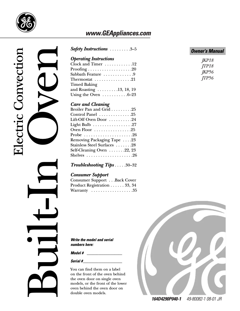 Imagen de la primera página del manual del dispositivo Profile JTP18WDWW