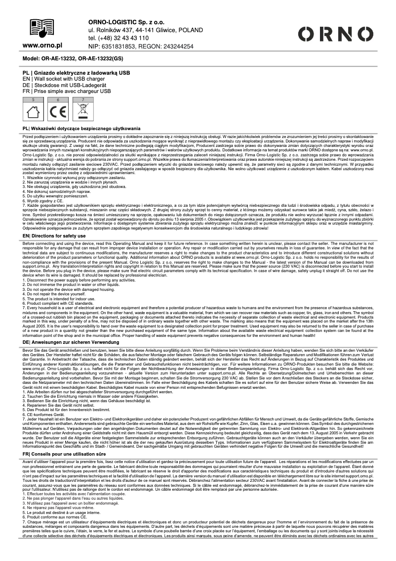 Página nº 1 - Manual de usuario ORNO OR-AE-13232