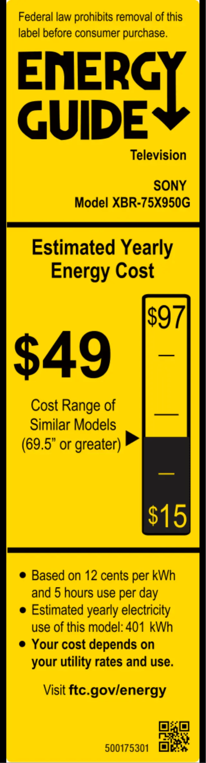 Página nº 1 - Etiqueta energética Sony XBR75X950G