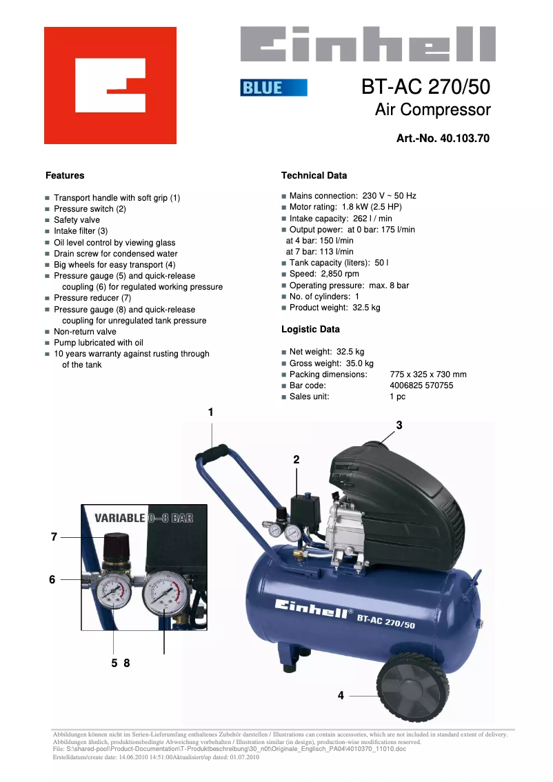 Imagen de la primera página del manual del dispositivo BT-AC 270/50