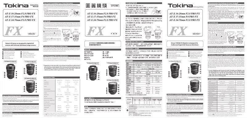 Página 1 del manual Manual de usuario Tokina AT-X 24-70 F2.8 PRO FX