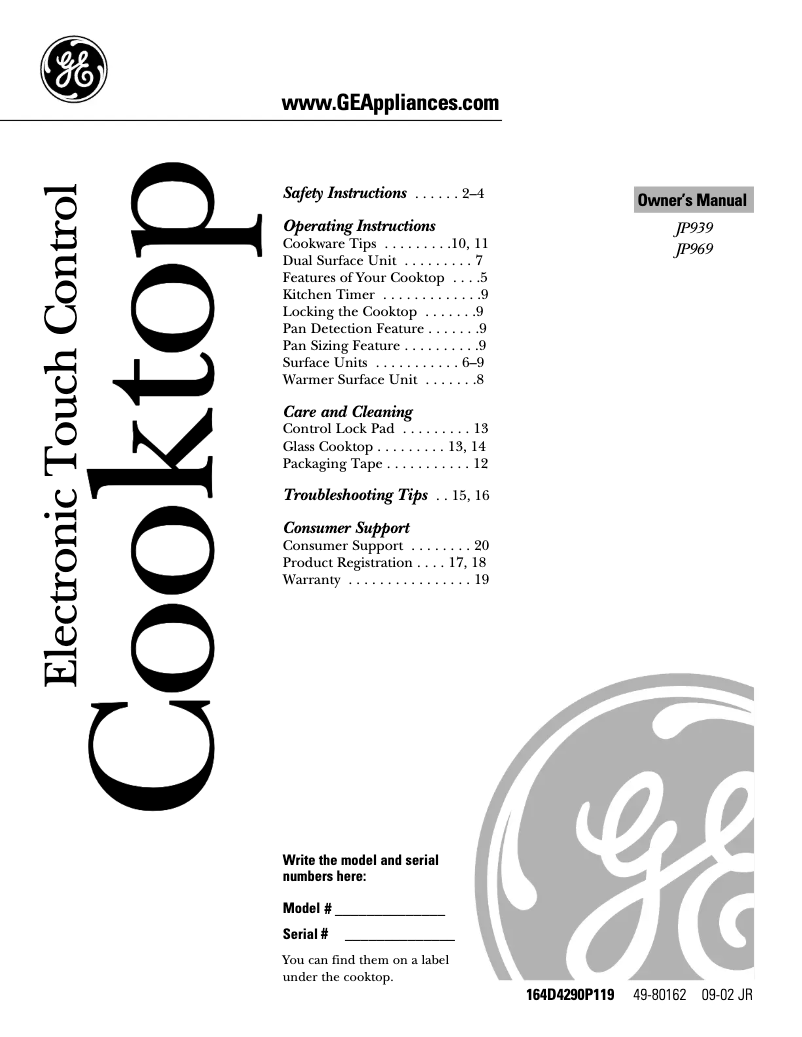 Página 1 del manual Manual de uso y mantenimiento GE Profile JP969WHWW