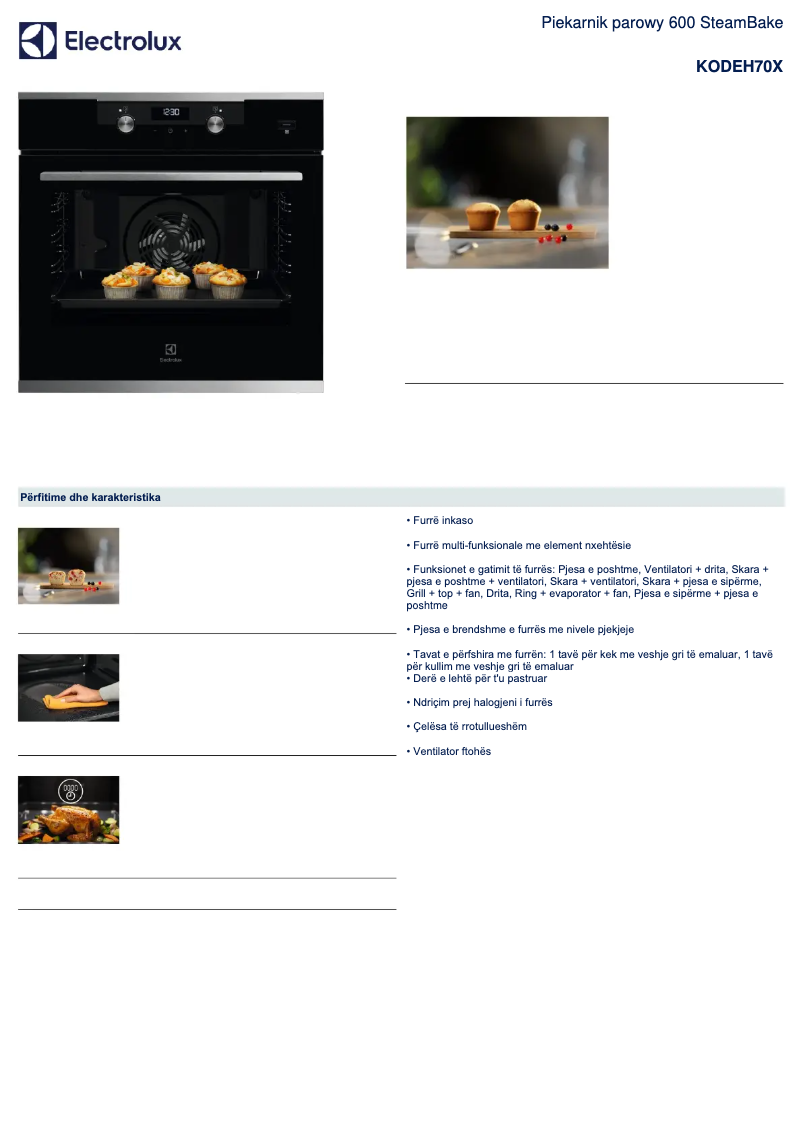 Página 1 del manual Ficha técnica Electrolux KODEH70X