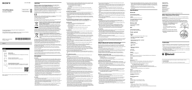 Imagen de la primera página del manual del dispositivo SmartEyeglass SED-E1