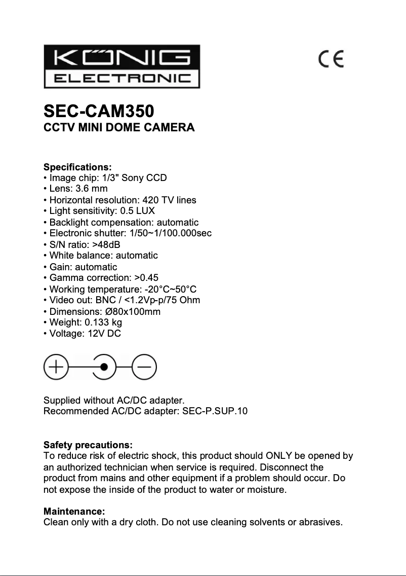Imagen de la primera página del manual del dispositivo SEC-CAM350