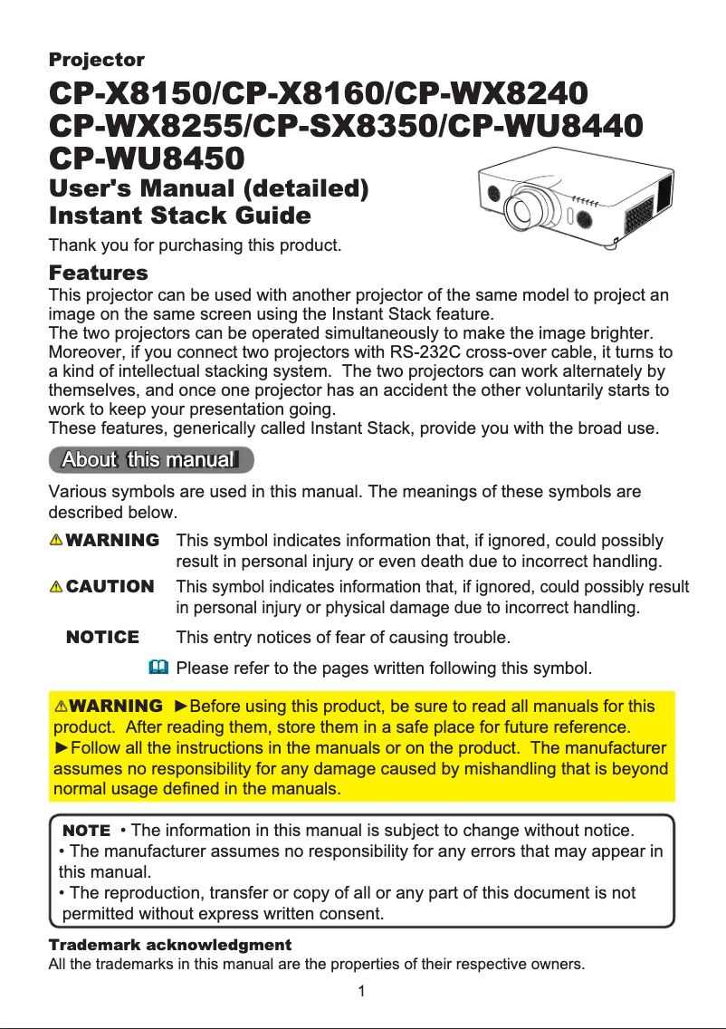 Página nº 1 - Manual de usuario Hitachi CP-X8160