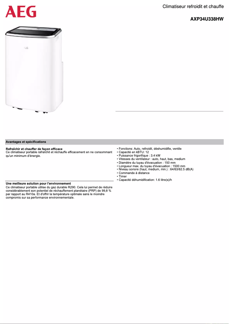 Imagen de la primera página del manual del dispositivo AXP34U338HW