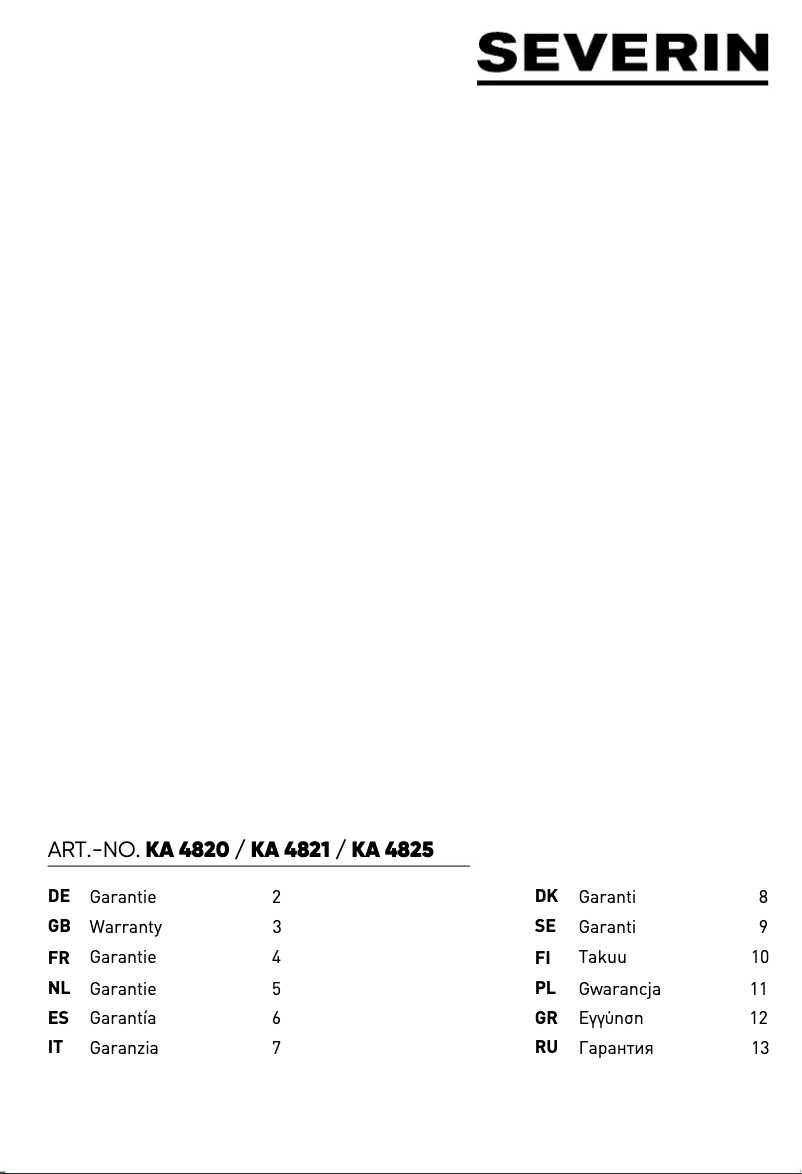 Página 1 del manual Información de garantía Severin KA 4825