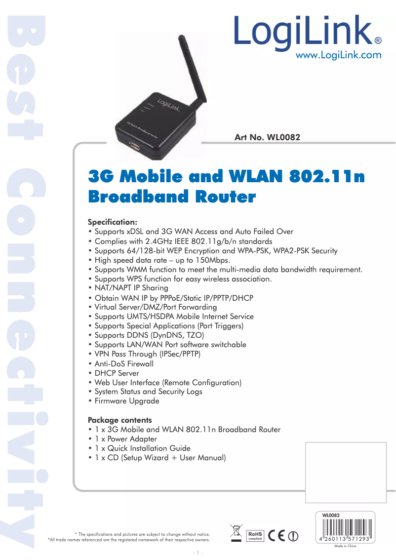 Imagen de la primera página del manual del dispositivo WL0082