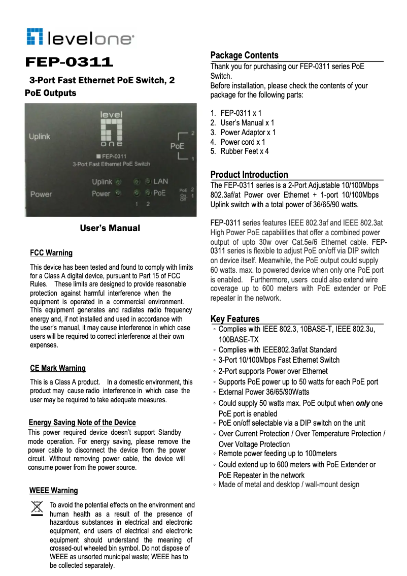 Imagen de la primera página del manual del dispositivo FEP-0311