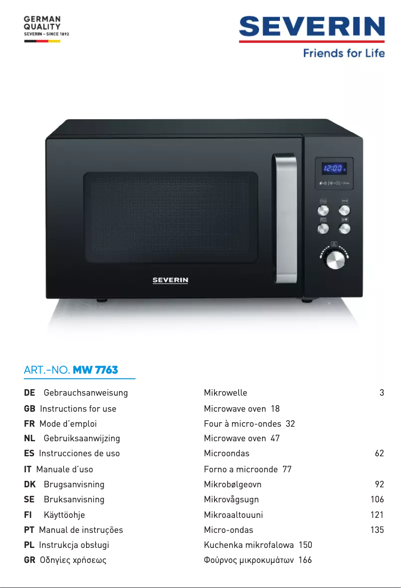 Página 1 del manual Ficha técnica Severin MW 7763