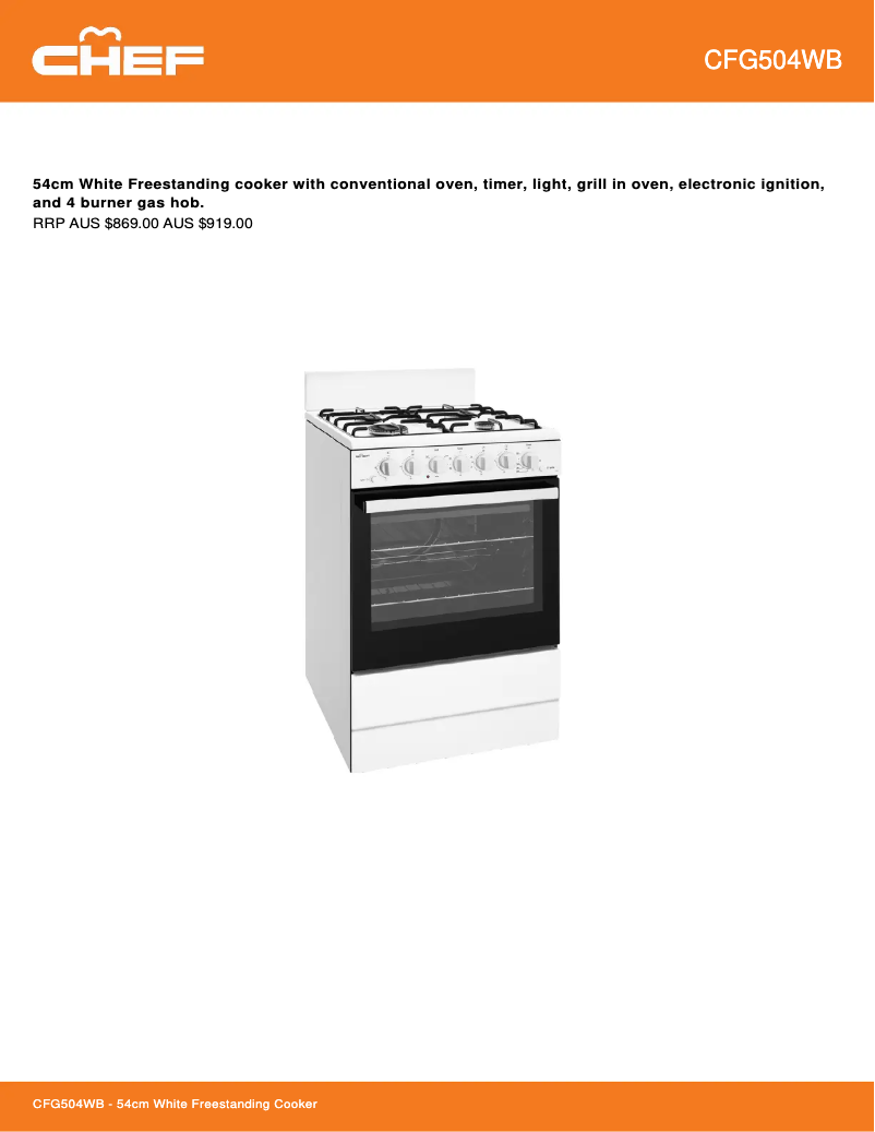 Página 1 del manual Ficha técnica Chef CFG504WBLP