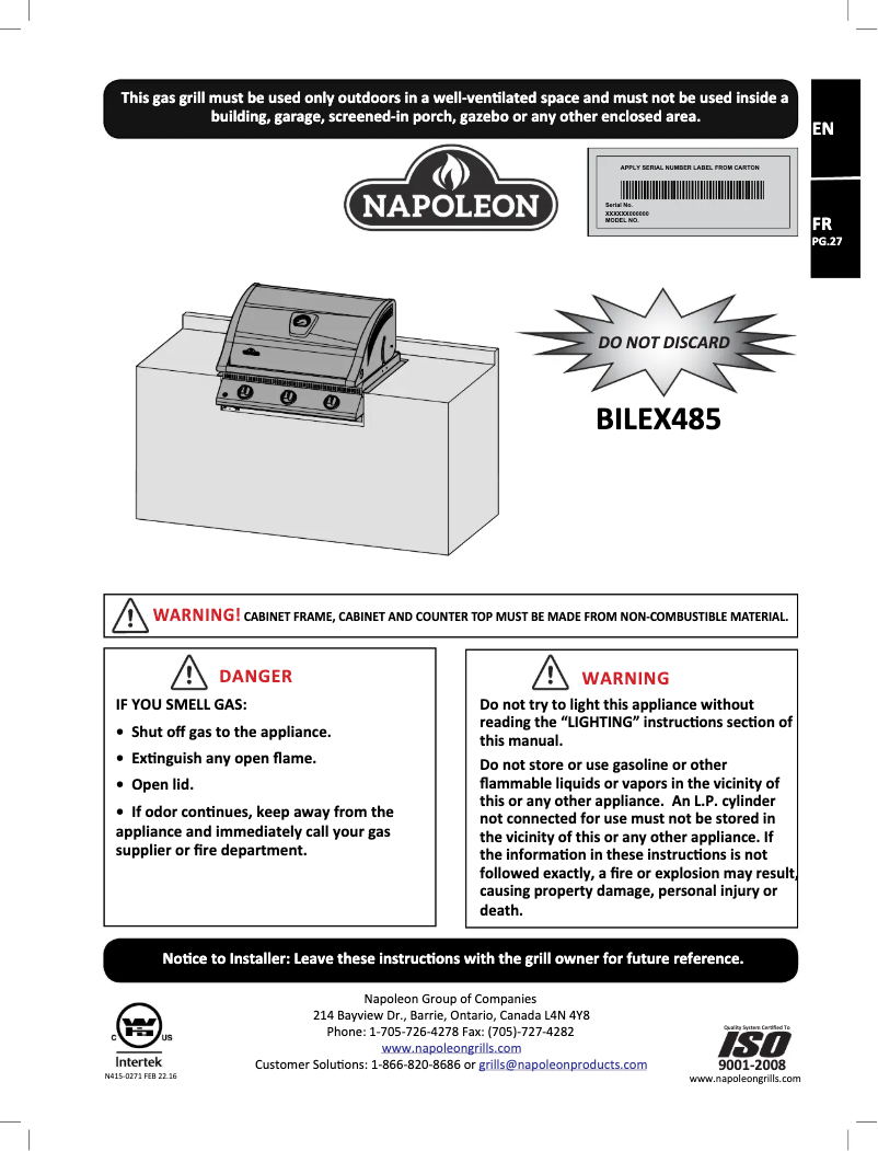 Imagen de la primera página del manual del dispositivo BILEX485N-1