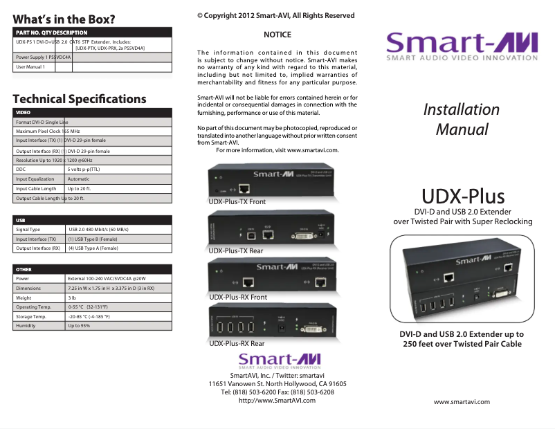 Página 1 del manual Manual de usuario Smart-AVI UDX-Plus UDX-PTXS