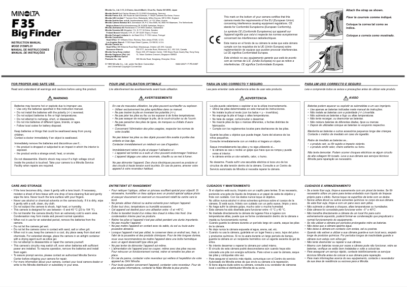 Imagen de la primera página del manual del dispositivo Minolta F35