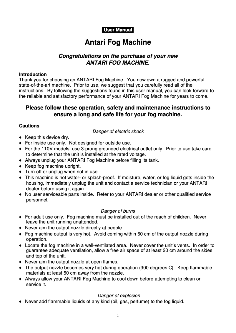 Página 1 del manual Manual de usuario Antari F-80