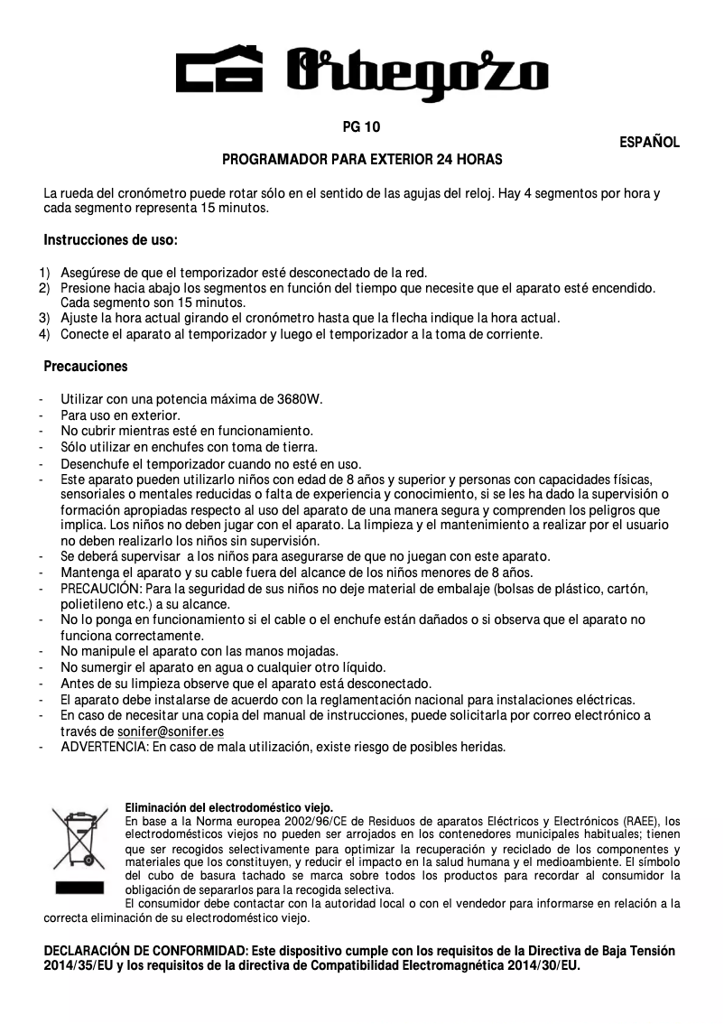 Imagen de la primera página del manual del dispositivo PG 10