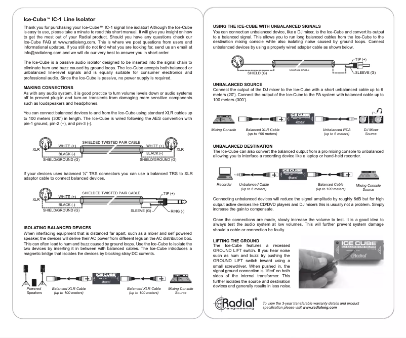 Página 1 del manual Manual de usuario Radial Engineering IceCube IC-1