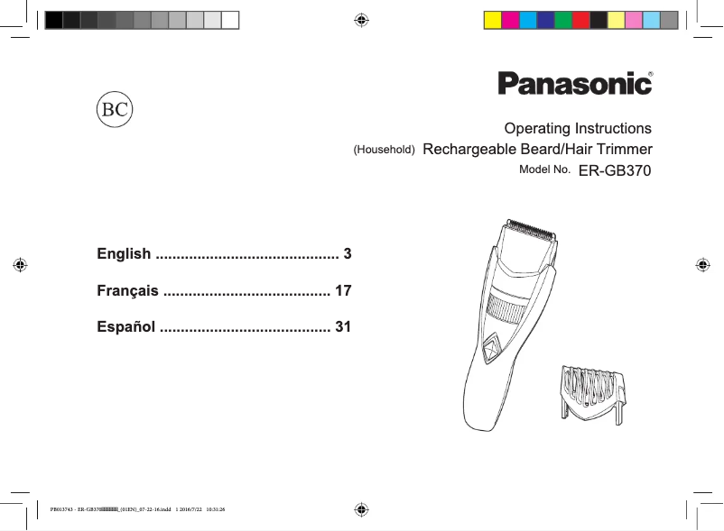 Página 1 del manual Manual de usuario Panasonic ER-GB370