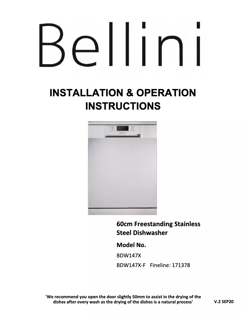 Imagen de la primera página del manual del dispositivo BDW147X-F