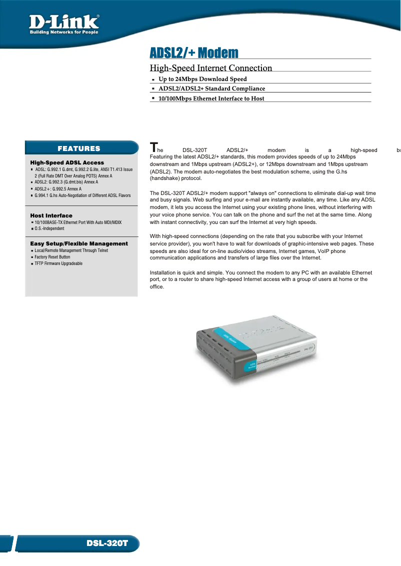 Página 1 del manual Ficha técnica D-Link DSL-320T