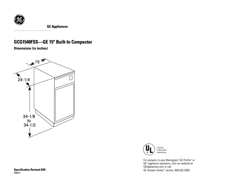 Imagen de la primera página del manual del dispositivo Profile GCG1540FSS