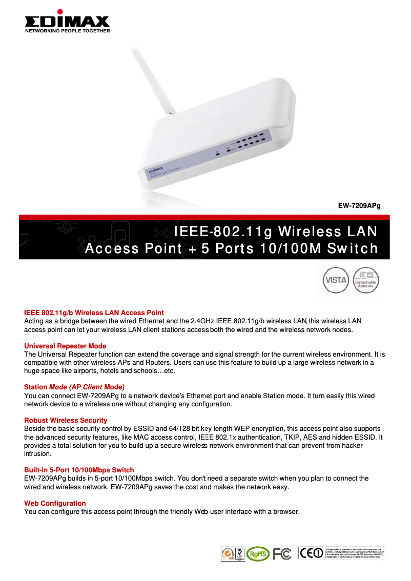 Imagen de la primera página del manual del dispositivo EW-7209APG