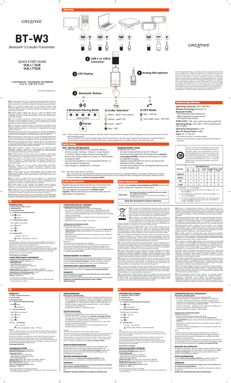 Página 1 del manual Guía de inicio rápido Creative BT-W3