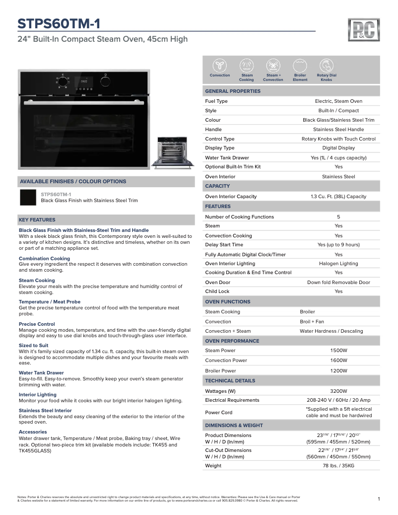 Página 1 del manual Ficha técnica Porter & Charles STPS60TM-1