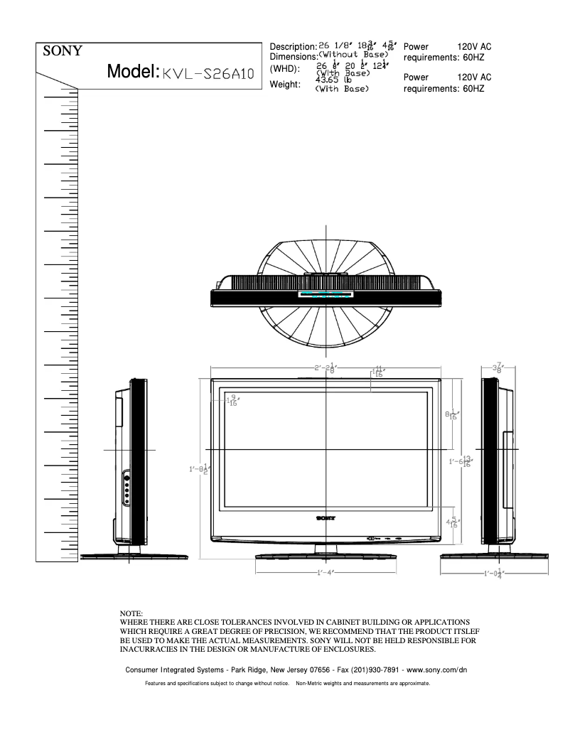 Imagen de la primera página del manual del dispositivo KLV-S26A10