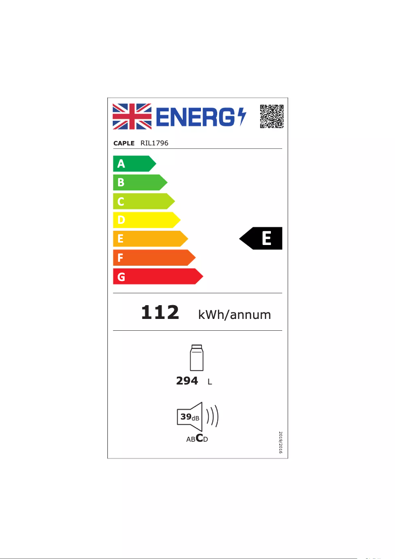 Página 1 del manual Etiqueta energética Caple RIL1796