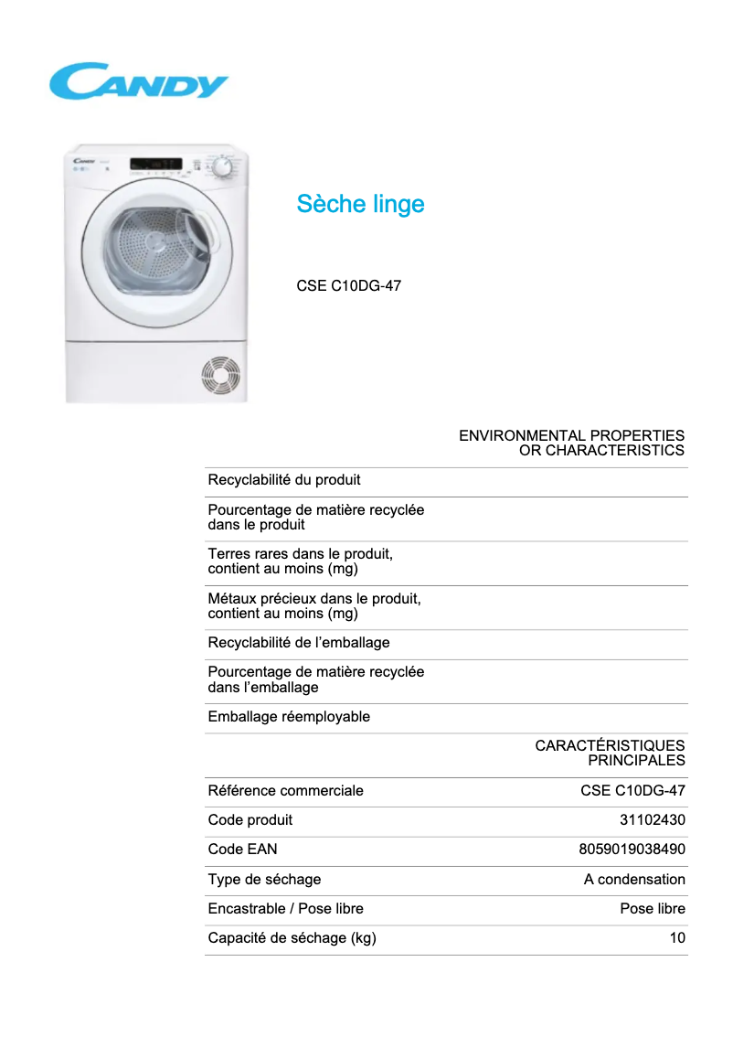 Imagen de la primera página del manual del dispositivo CSE C10DG-47
