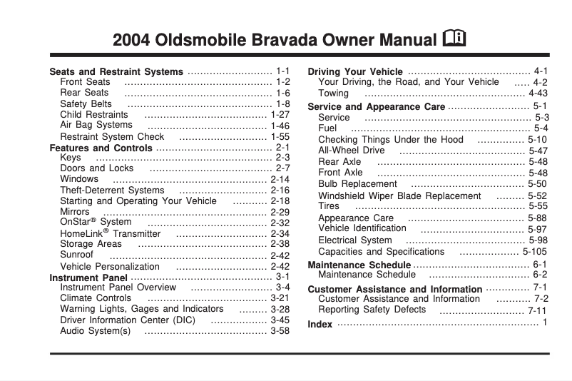 Página 1 del manual Manual de usuario Oldsmobile Bravada (1994)