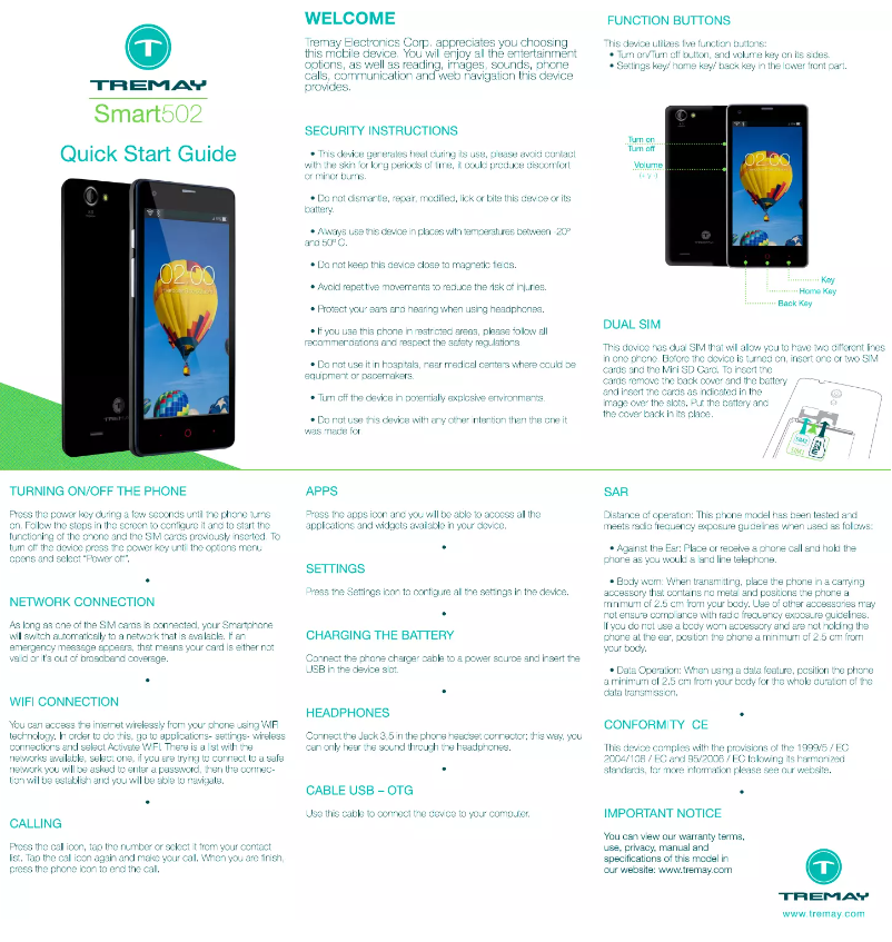 Imagen de la primera página del manual del dispositivo Smart 502