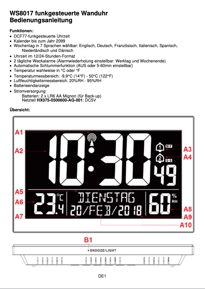 Página 1 del manual Manual de usuario Techno Line WS 8017