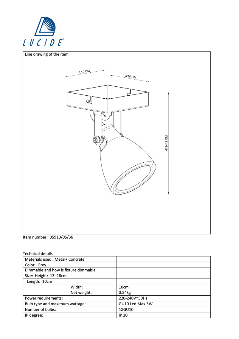 Imagen de la primera página del manual del dispositivo Concri 05910/05/36