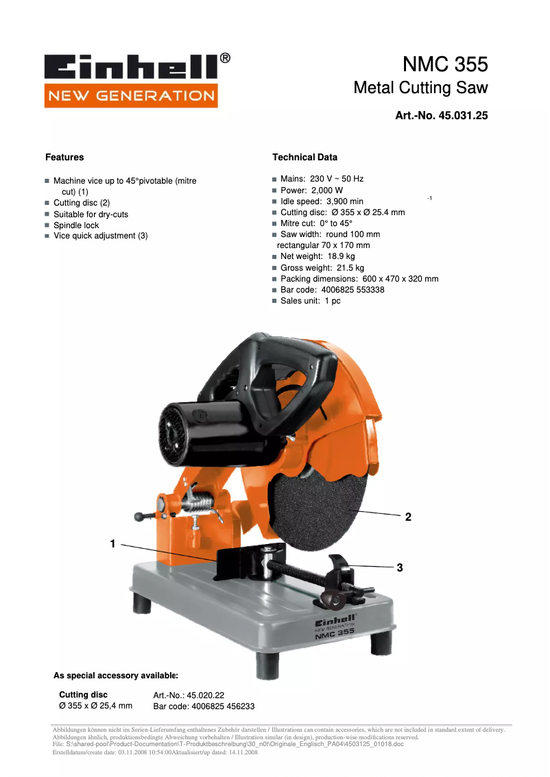 Página 1 del manual Manual de usuario Einhell NMC 355