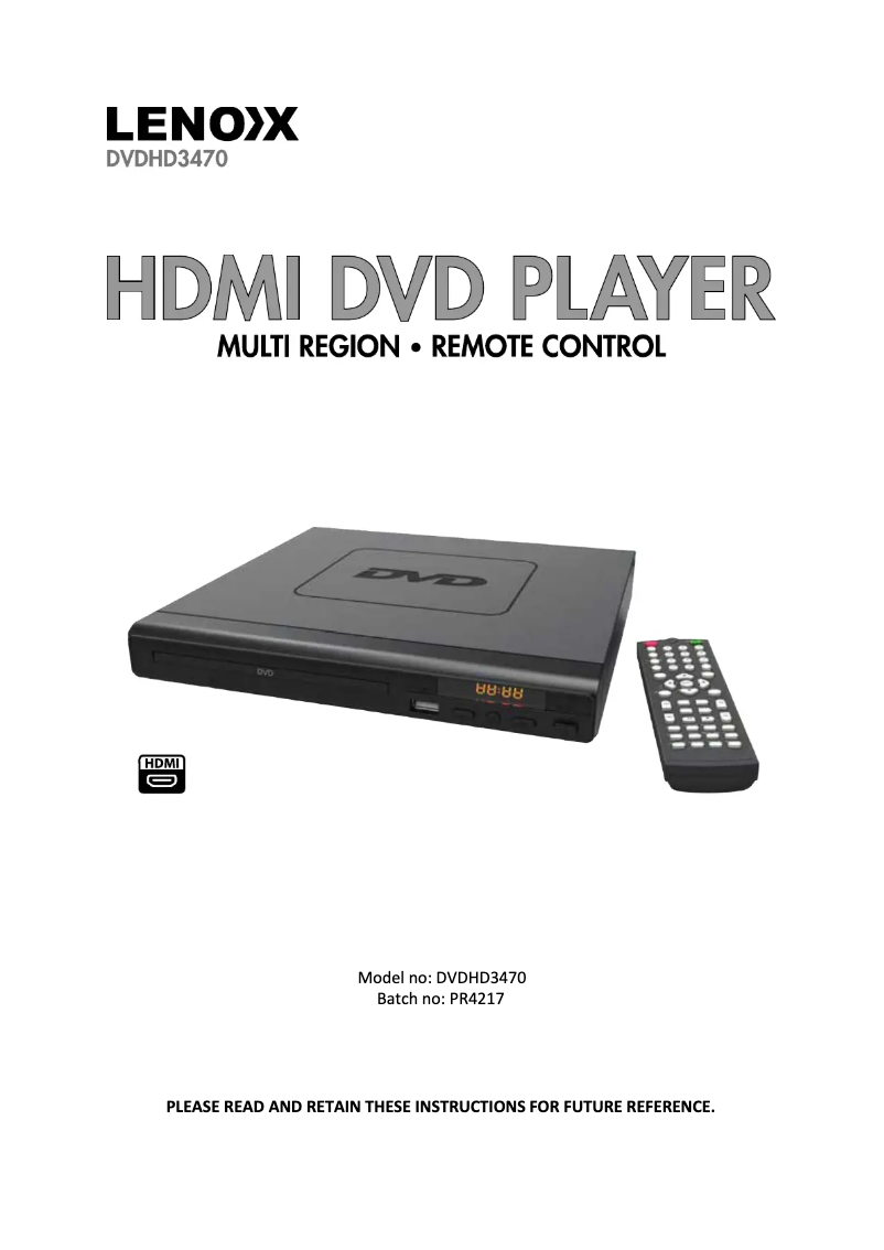 Imagen de la primera página del manual del dispositivo DVDHD3470