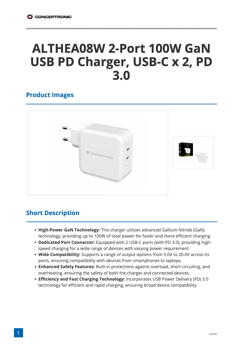 Imagen de la primera página del manual del dispositivo ALTHEA08W