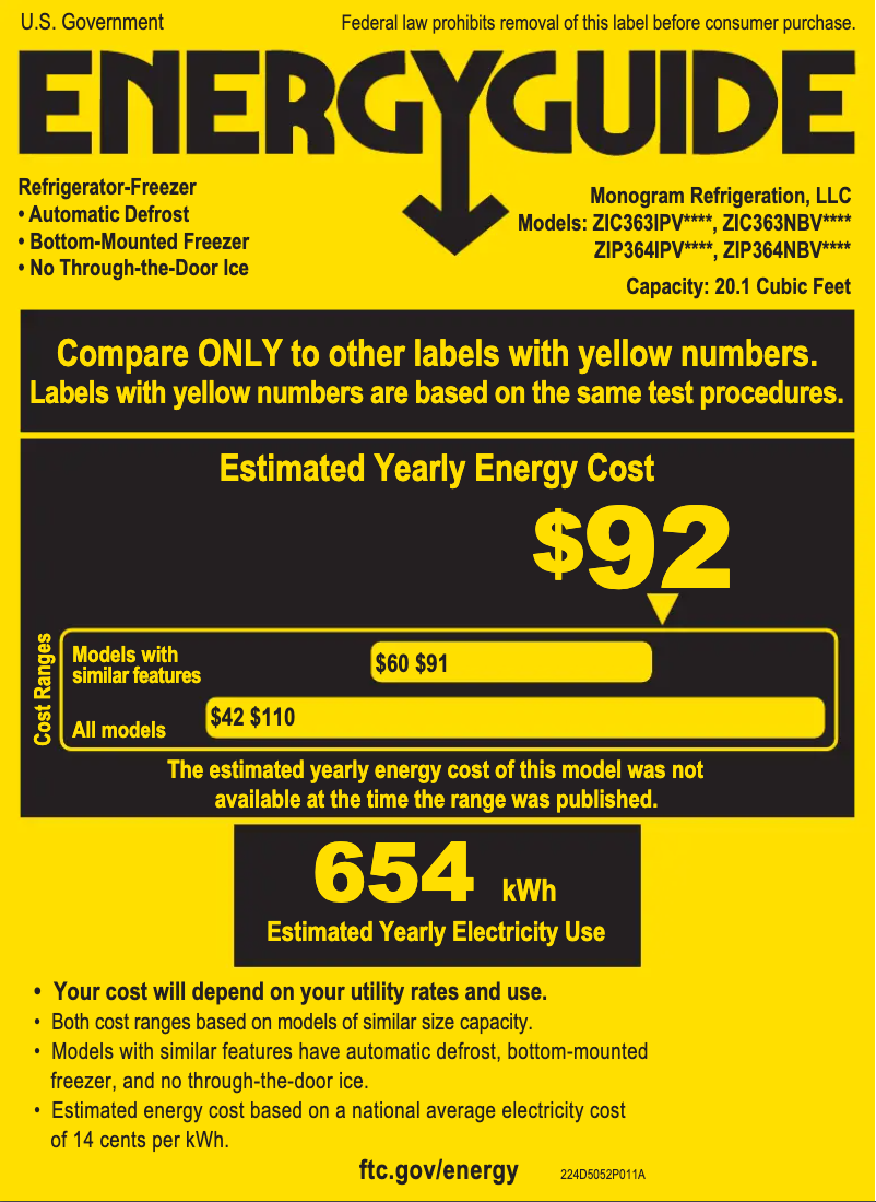 Página 1 del manual Etiqueta energética Monogram ZIC363NBVRH