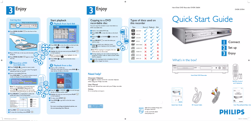 Imagen de la primera página del manual del dispositivo DVDR3370H