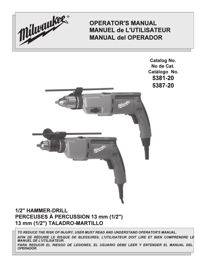 Página nº 1 - Manual de uso y mantenimiento Milwaukee 5387-20