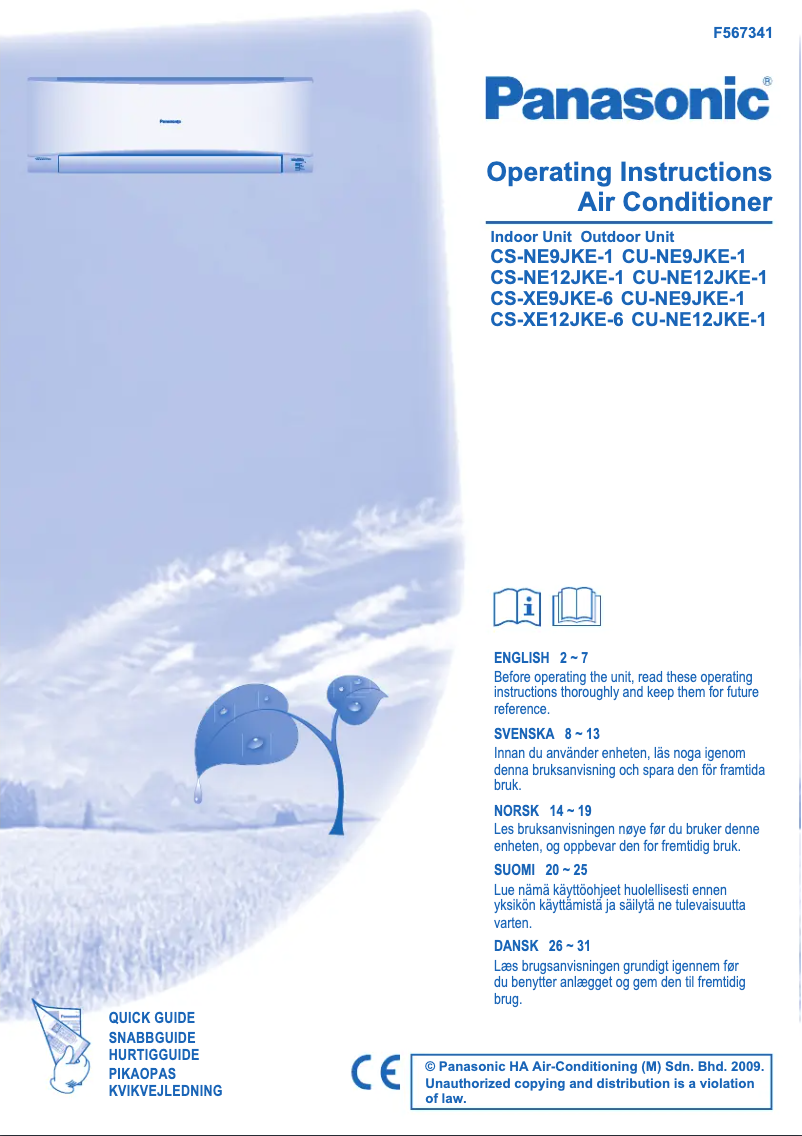 Página 1 del manual Manual de usuario Panasonic CU-NE9JKE-1