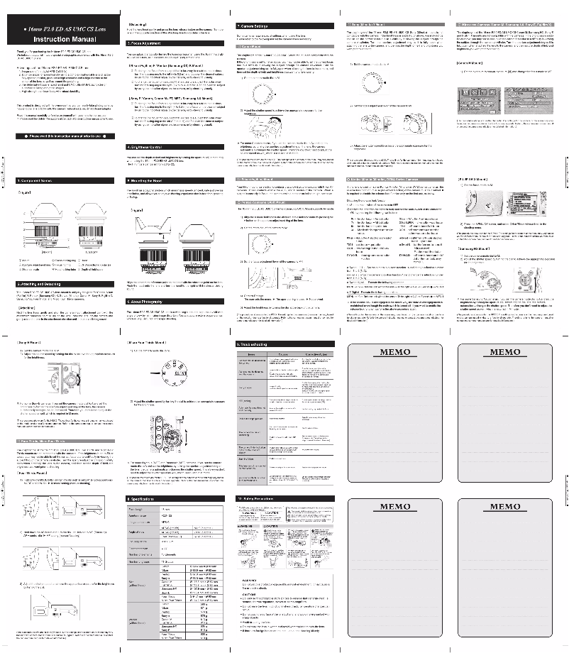 Imagen de la primera página del manual del dispositivo 16mm F2.0 ED AS UMC CS