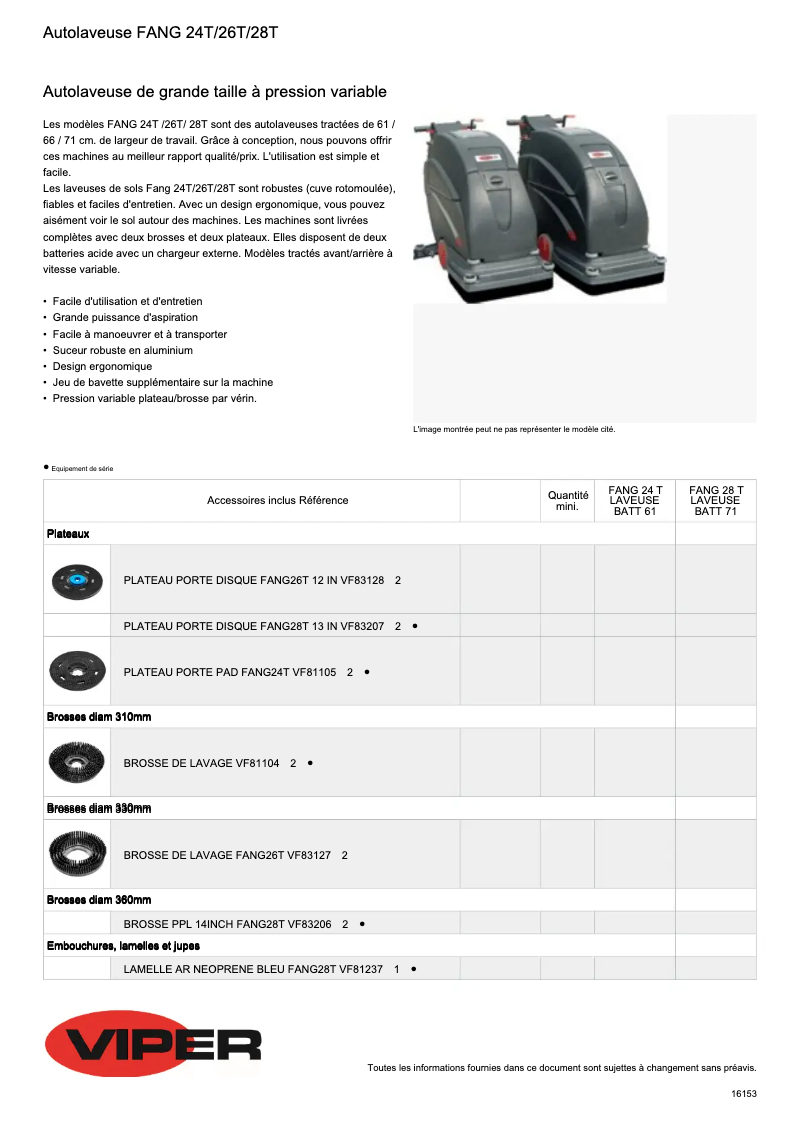 Página 1 del manual Ficha técnica Nilfisk Viper FANG26